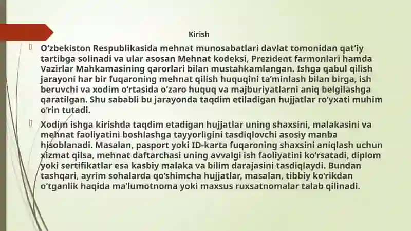 Ishgaqabulqilishjarayoniboyichahujjatlarro'yxatini tayyorlash 3