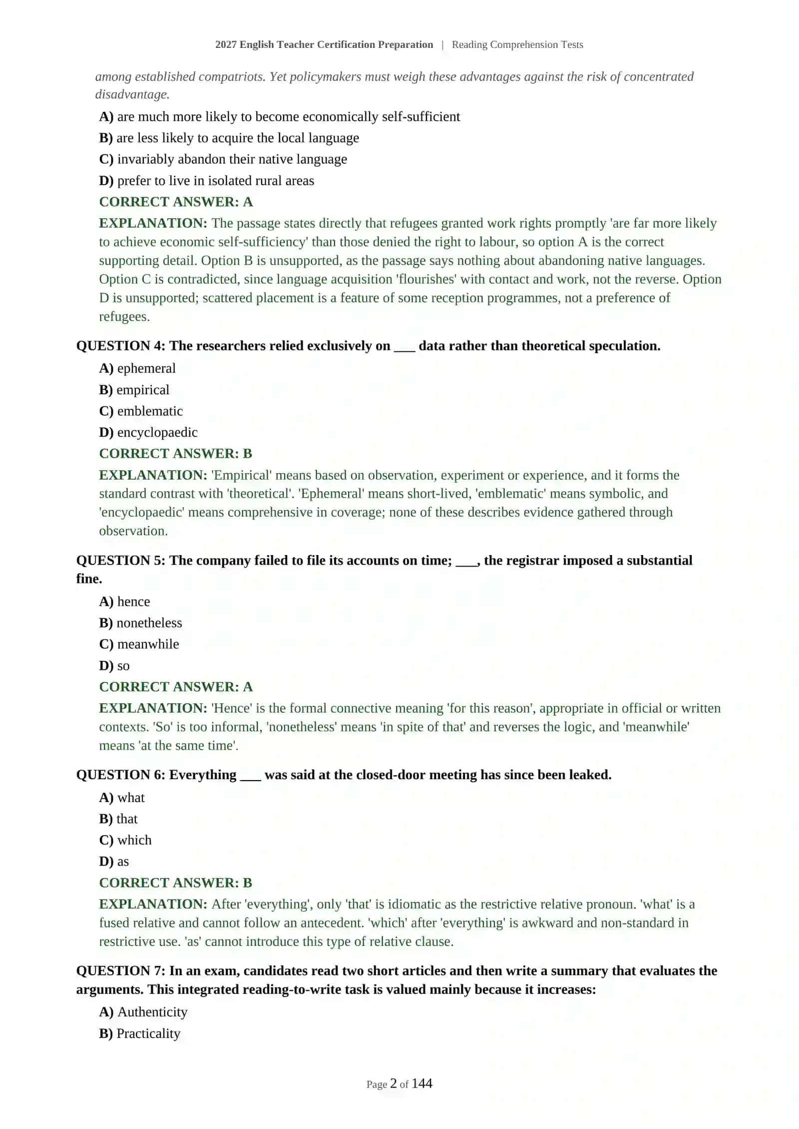 2027 English Teacher Certification Preparation | Reading Comprehension Tests 3
