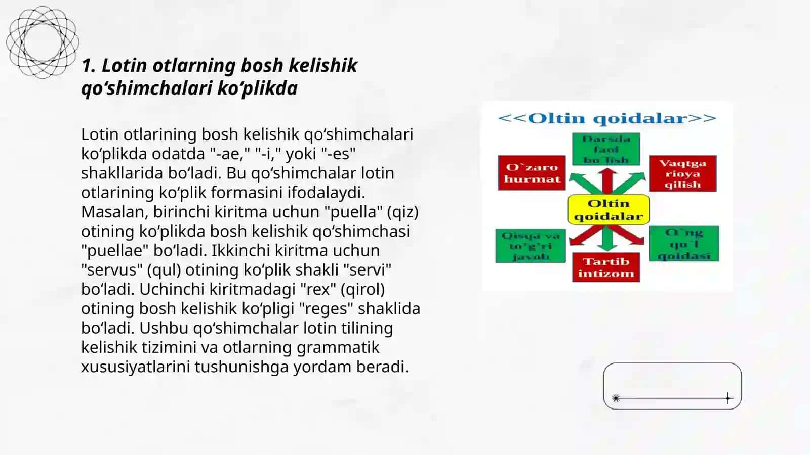 Lotin otlarning bosh va qaratqich kelishik qoshimchalari koplikda 3