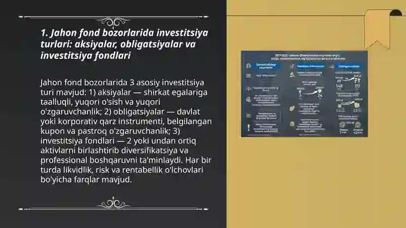 Jahon amaliyotida fond bozorlariga kiritilgan investitsiyalarning tahlili 3