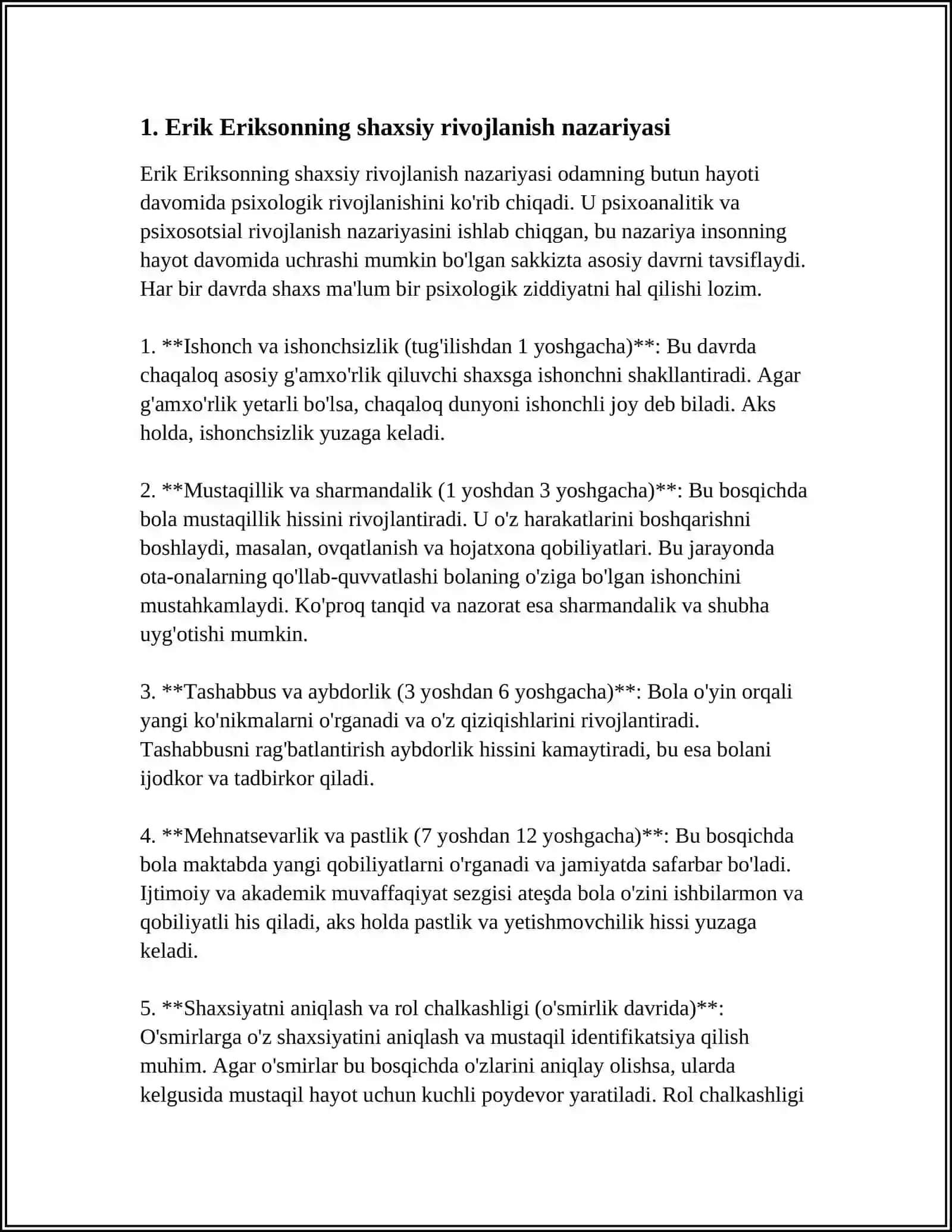 E.ERIKSONNING PSIXALOGIYA FANIGA QÕSHGAN HISSASI 3