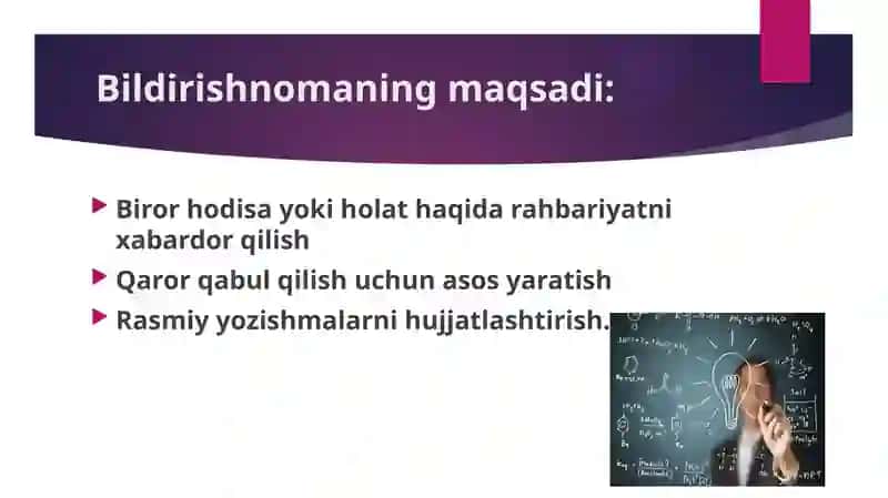 Bildirishnoma yozilishi tartibi va qolipli shakli 3