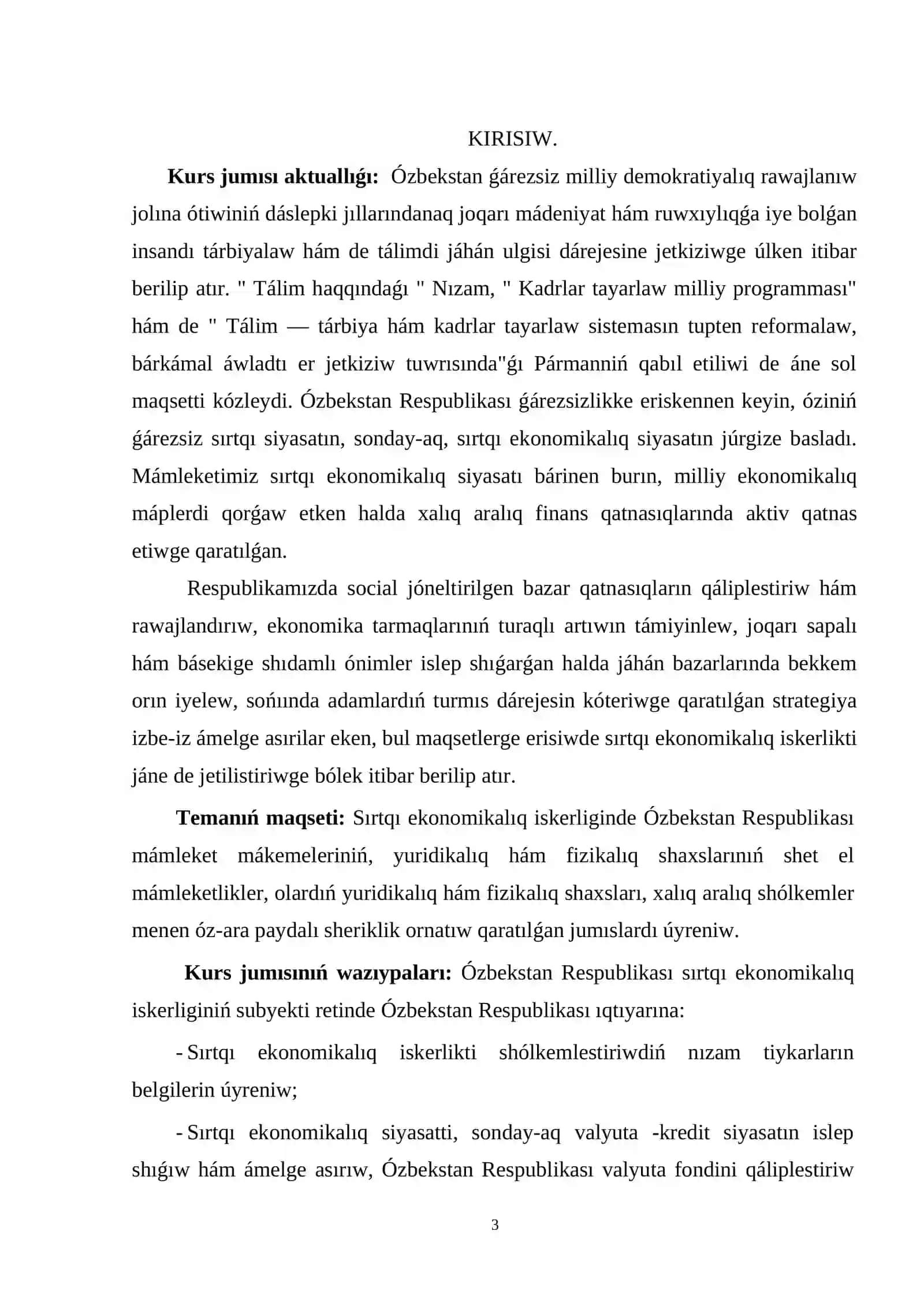 Ózbekstannıń xalıq aralıq fınans qatnasıqlarıne ıntegracıyalasıwı 3