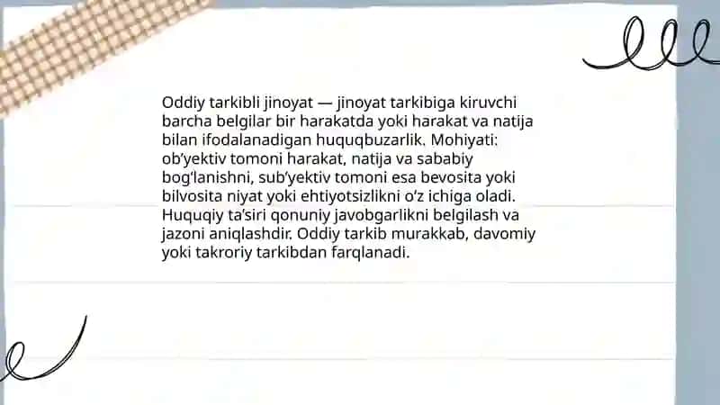 Oddiy tarkibli jinoyatlar tushunchasi turlari 3