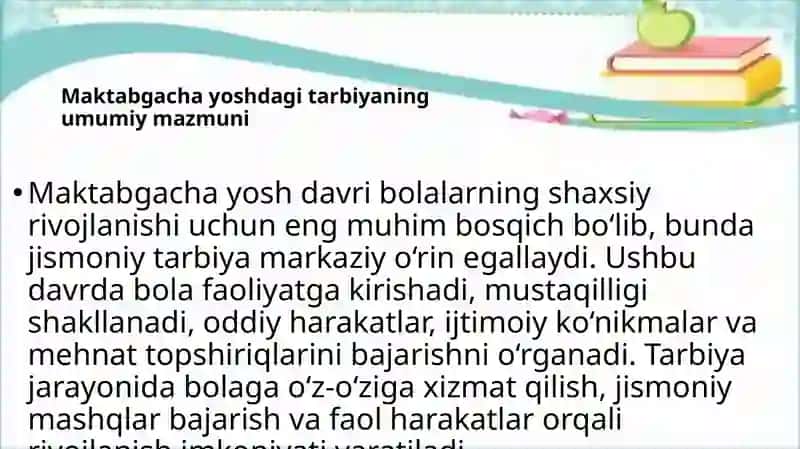 Maktabgacha ta’lim tashkilotida  jismoniy talim  berish usullari 3