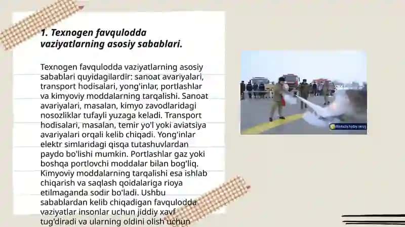 Texnogen hususyatli favqulotdda vaziyatlarni oldini olishga qratilgan profilakatik tadbrlarni o'rganish 3