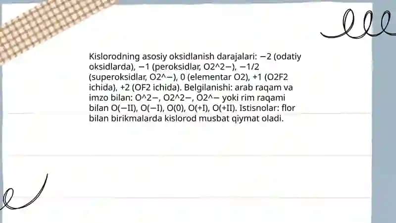 Kislorod birikmalarining oksidlanish-qaytarilish. Frost diagrammasi 3