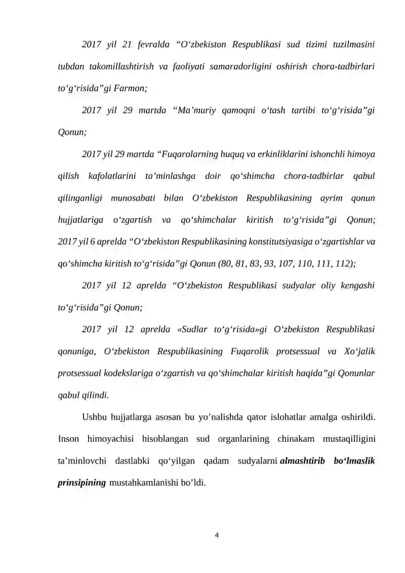 O'ZBEKISTON RESPUBLIKASIDA SUD - HUQUQ ISLOHOTLARINING O'ZIGA XOS BELGILARI VA KONSTITUTSIYAVIY SUD ISHINI TAKOMILLASHTIRISH MASALALARI 3