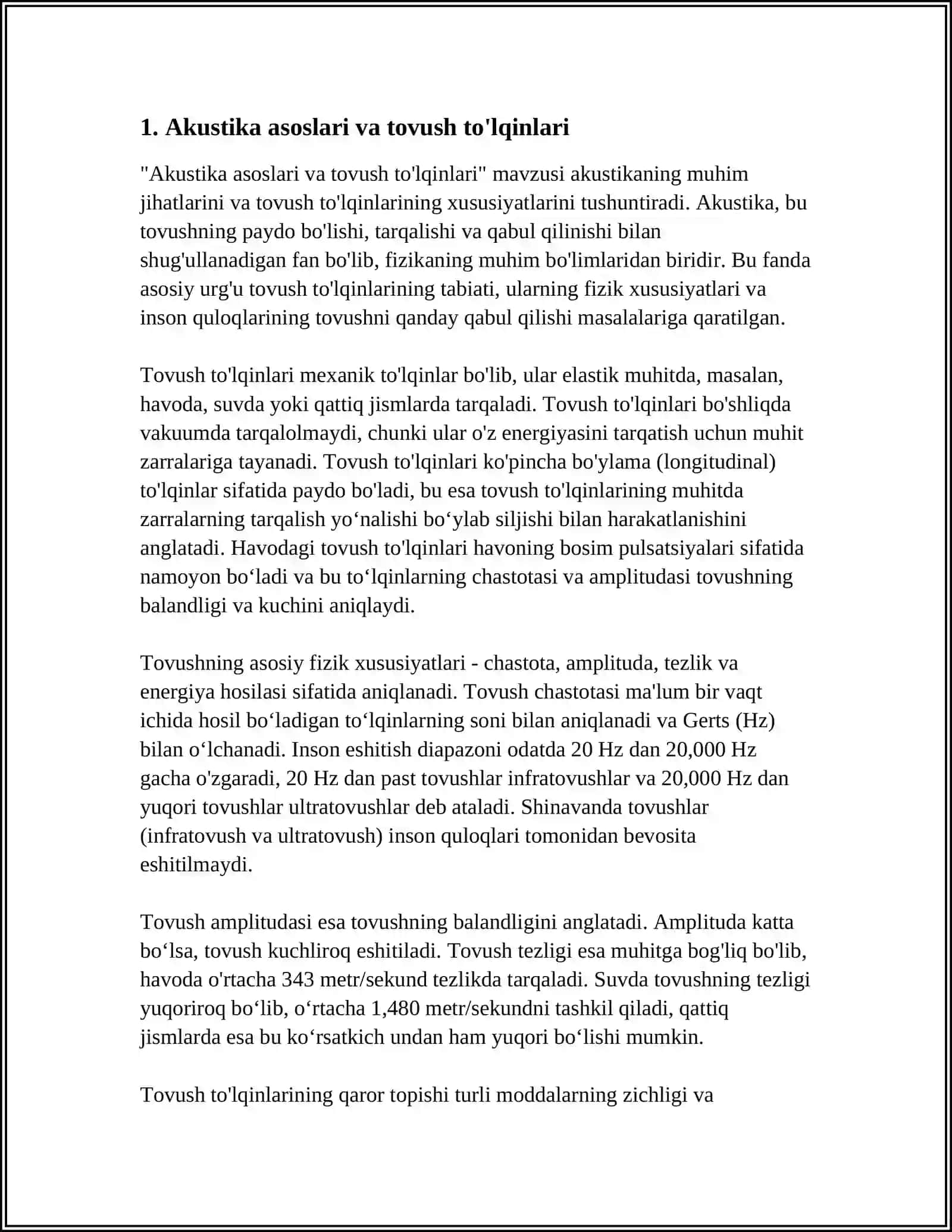AKUSTIKA. TOVUSHNING FIZIK HUSUSIYATLARI REJA ESHTISH APPARATLARI VA PROTEZLAR 3