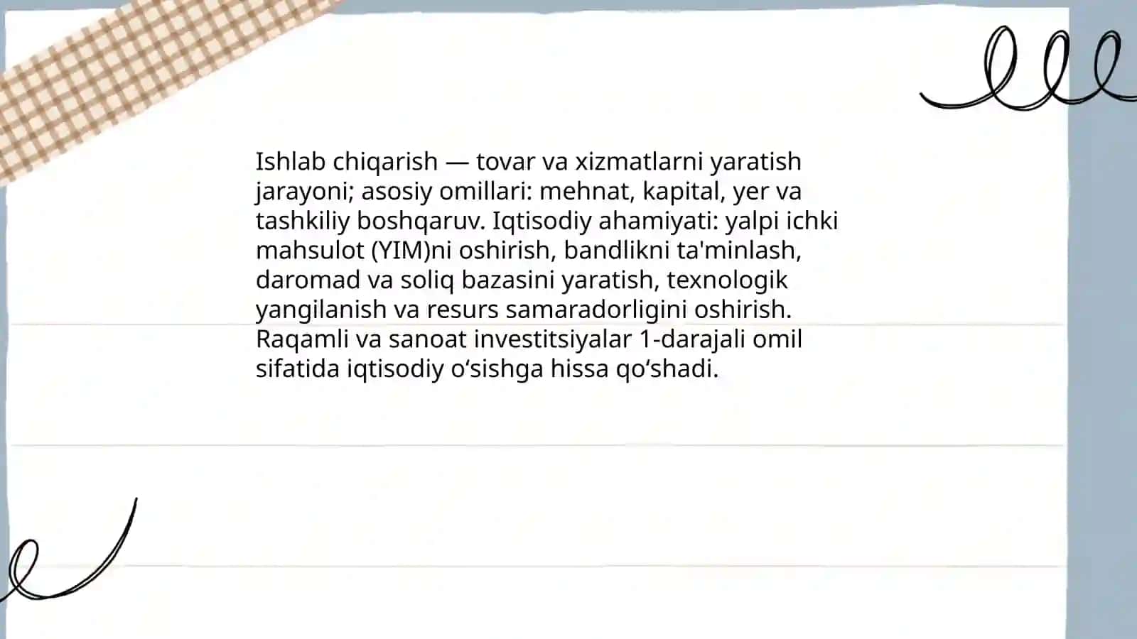 Ishlab chiqarish va uning omillari. Mehnat unumdorligi iqtisodiy oʻsish sifatida 3