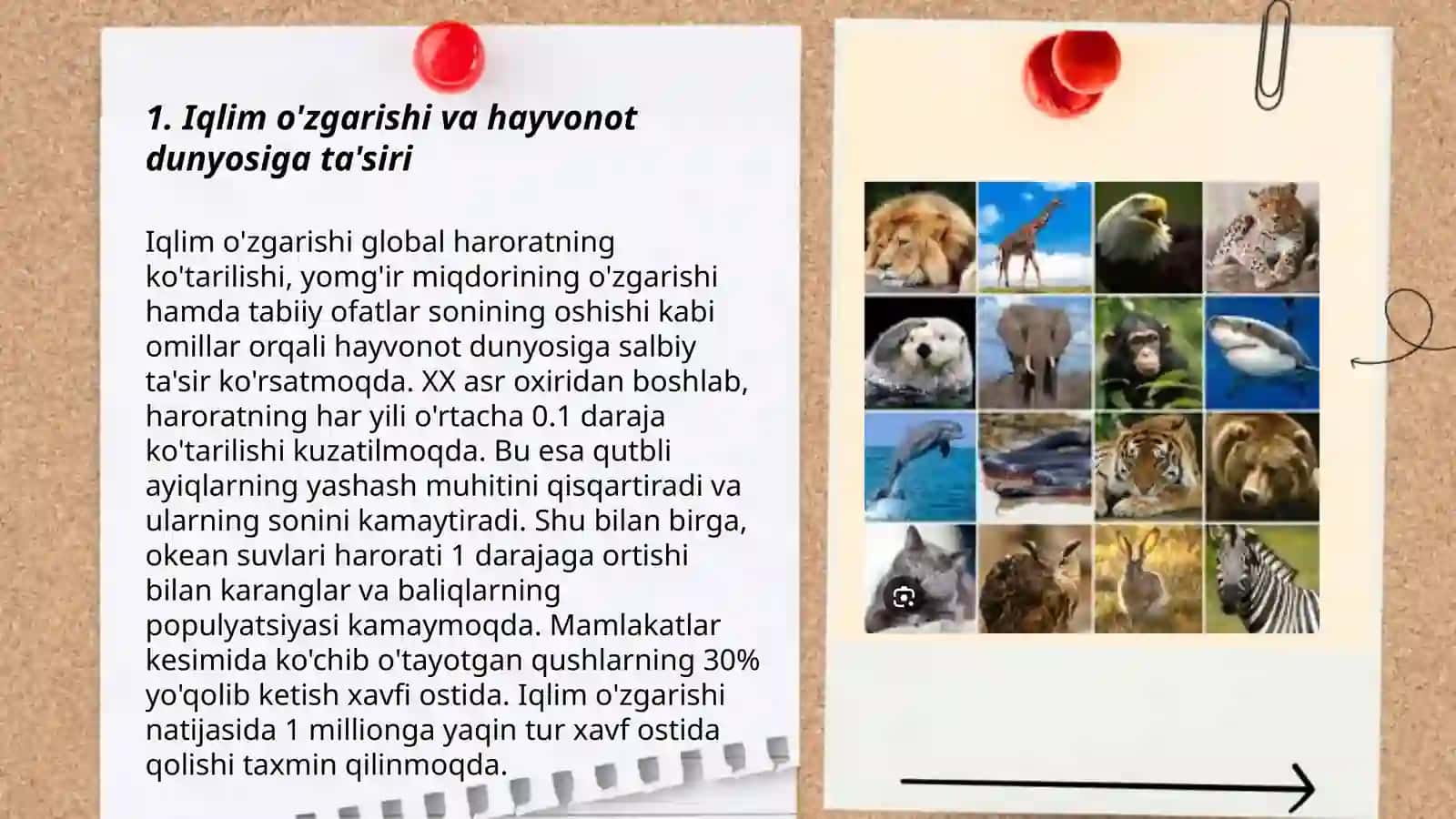 Hayvonot dunyosiga taʼsir qiluvchi tabiiy va antropogen omillar va uning oqibatlarini oʻrganish 3