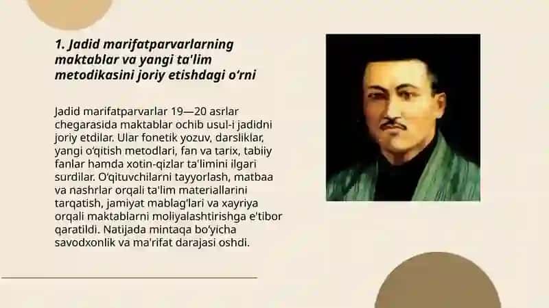 Jadid marifatparvarlarning olkaga ijtimoiy manaviy hayotida tutgan oʻrni 3