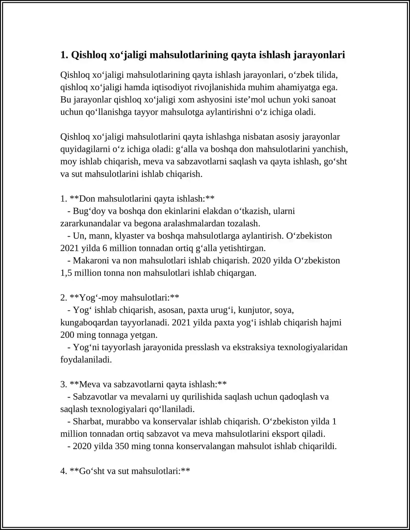 QISHLOQ XOJALIĞI MAHSULOTLARINING TAVAR ISHLOV BERISH 3