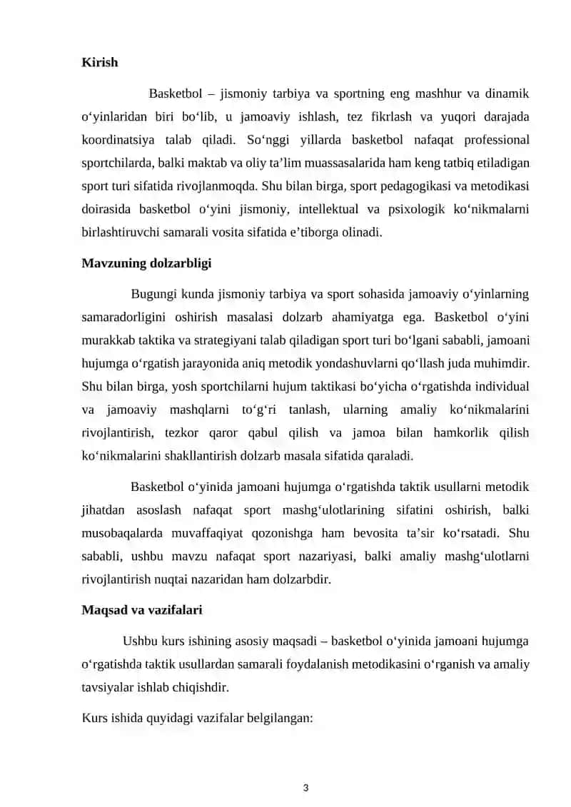Basketbol oʻyinida jamoani xujumga oʻrgatishda  taktik usullari bilan foydalanish 3