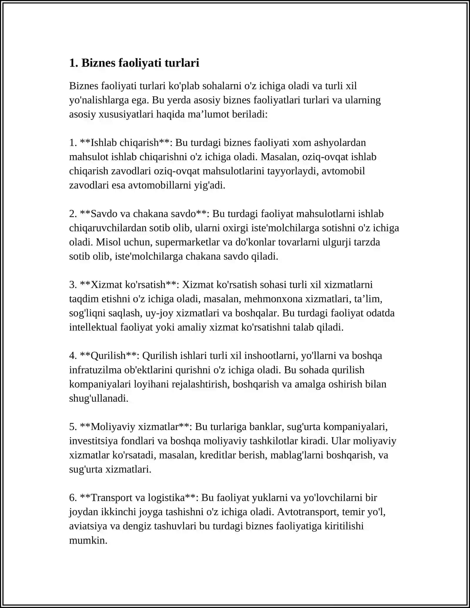 BIZNES FAOLIYATI VA UNING TURLARI 3