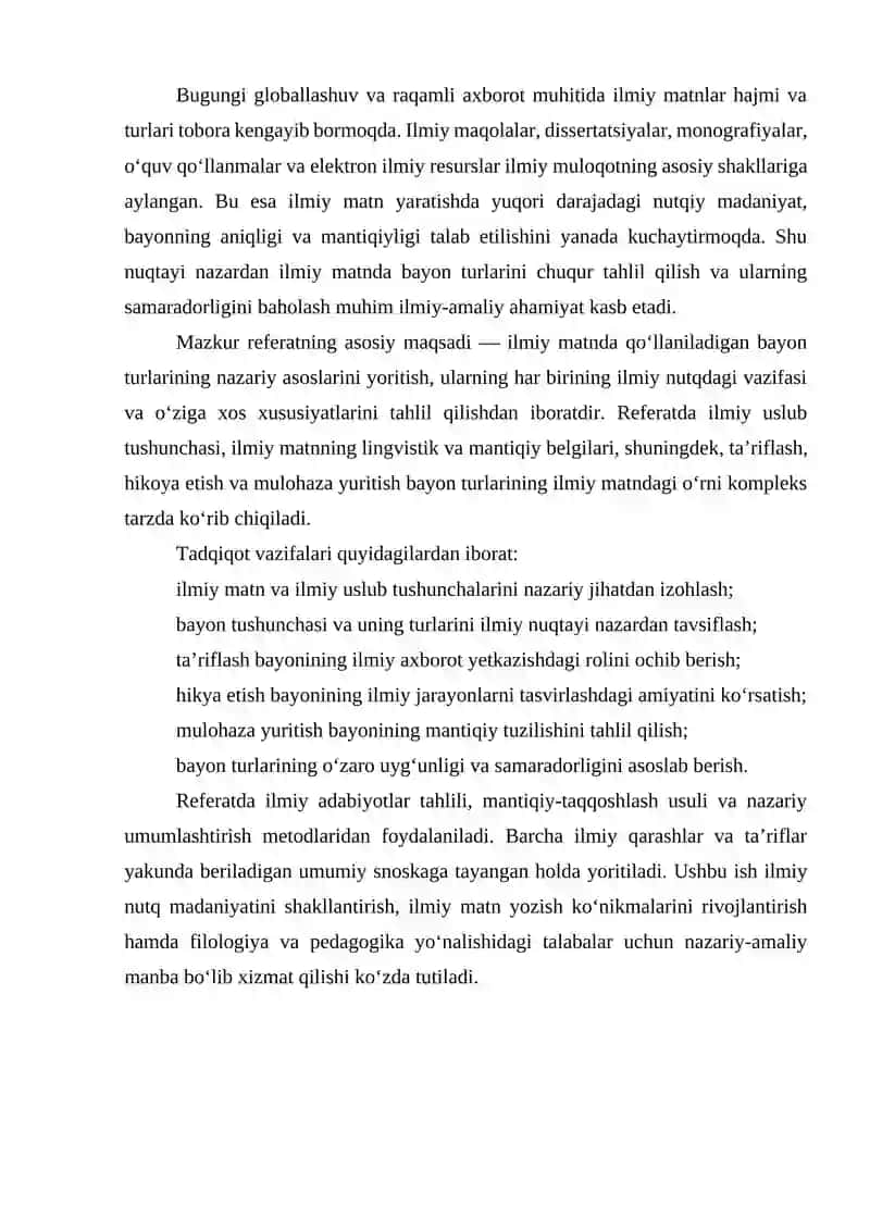 ILMIY MATNDA BAYON TURLARI (TA’RIFLASH, HIKOYA ETISH, MULOHAZA YURITISH) 3