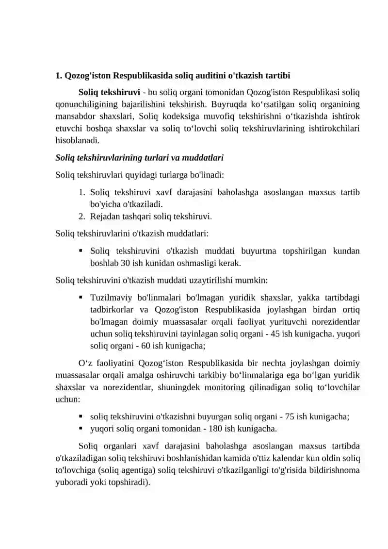 Qozog'iston Respublikasida soliq auditini o'tkazish tartibi 3