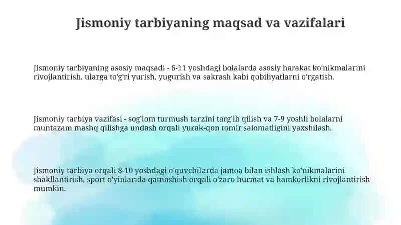 Boshlangich talimda jismoniy tarbiyaning otilishi va uni rejalashtirish 3