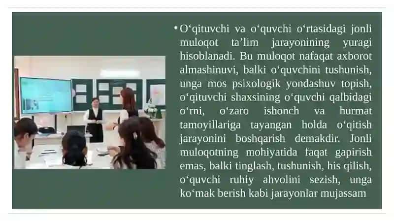 O‘qituvchi va o‘quvchi o‘rtasida jonli muloqotni tashkil etish 3