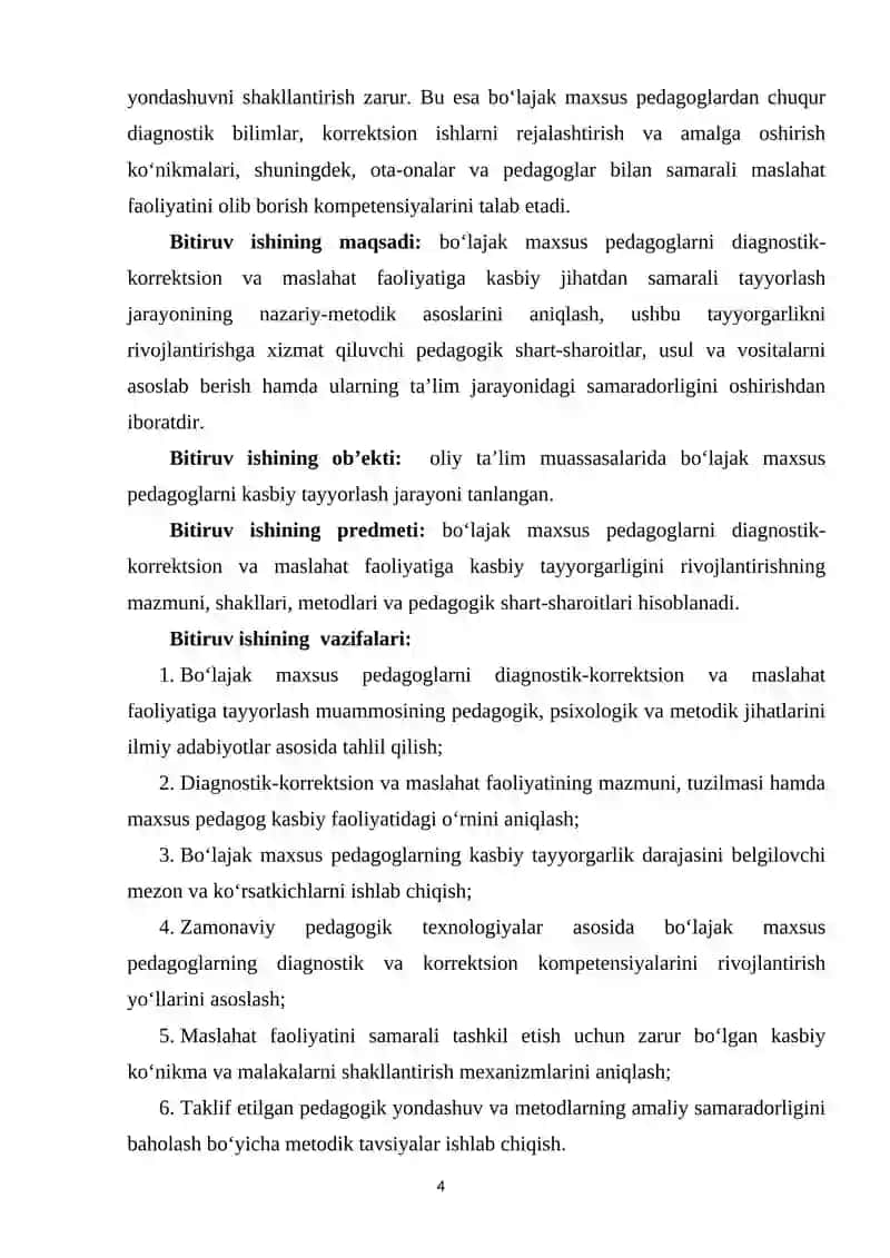 BO‘LAJAK MAXSUS PEDAGOGLARNI DIAGNOSTIK-KORREKTSION VA MASLAHAT FAOLIYATIGA KASBIY TAYYORGARLIGINI RIVOJLANTIRISH 3