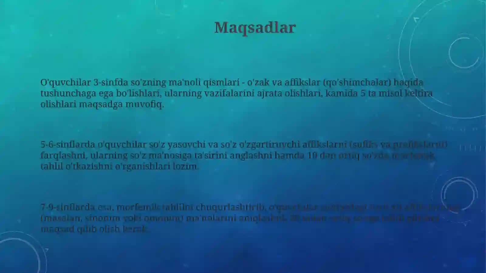Morfemika ta'limi bosqichlari uchun dars rejasini ishlab chiqish 3