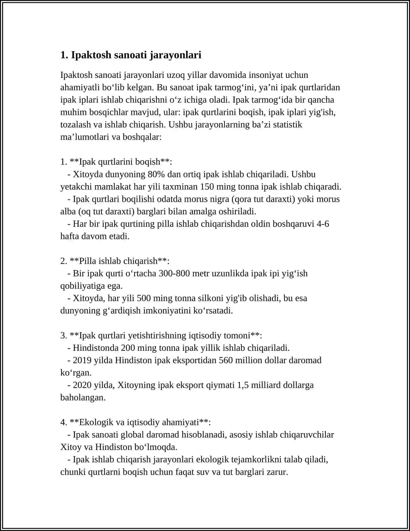 IPAKCHILIK SANOATI, PILLA VA UNGA QOʻYILADIGAN TEXNIK TALABLAR HAMDA USKUNALAR TASNIFI 3