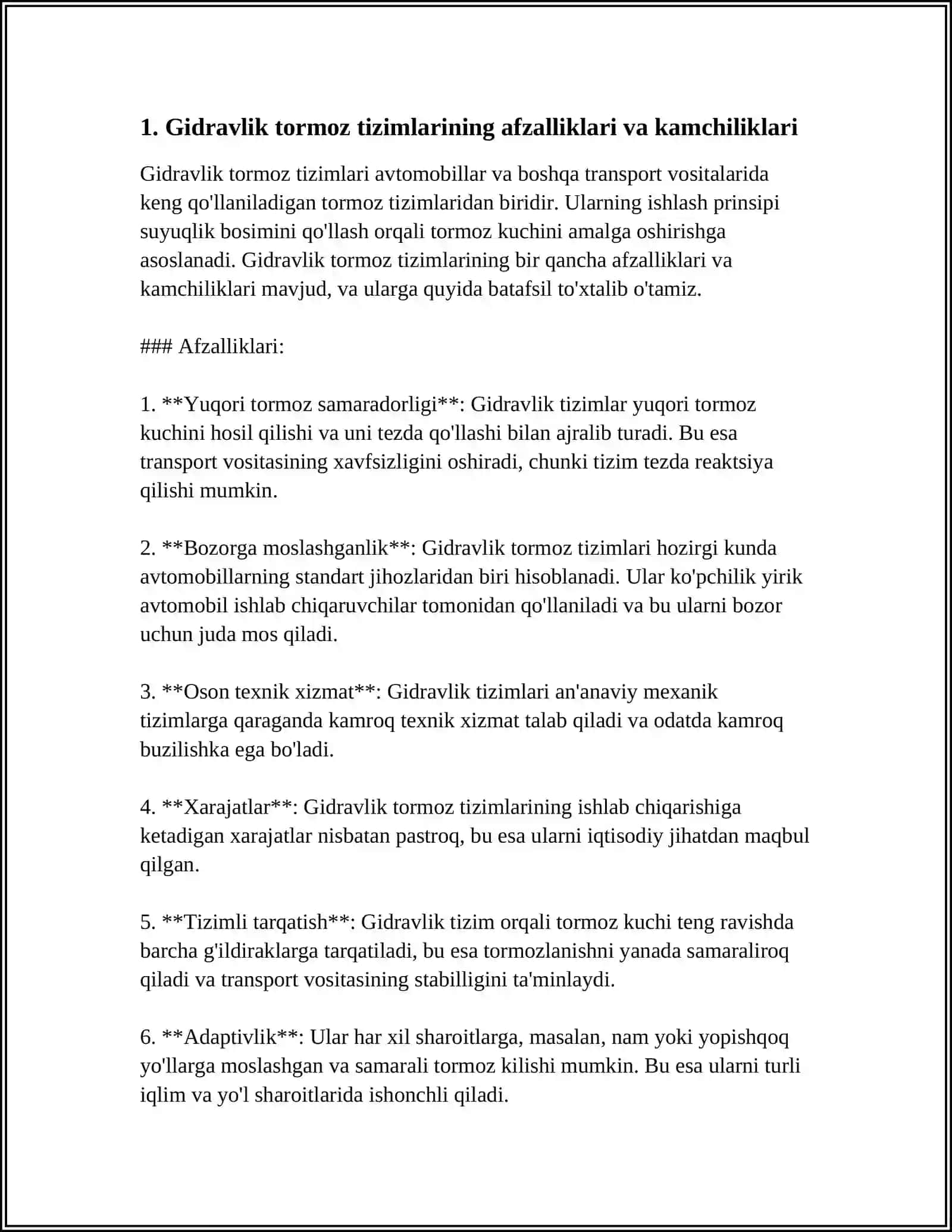 Tormoz Tizimlarining Afzalliklari va Kamchiliklari 3