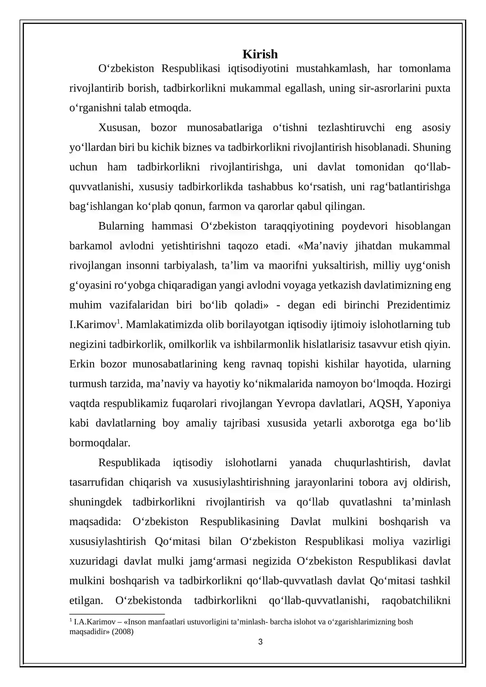 “TADBIRKORLIK FAOLIYATI UNING TURLARI VA ASOSIY BELGILARI” MAVZUSIDAGI KURS ISHI 3