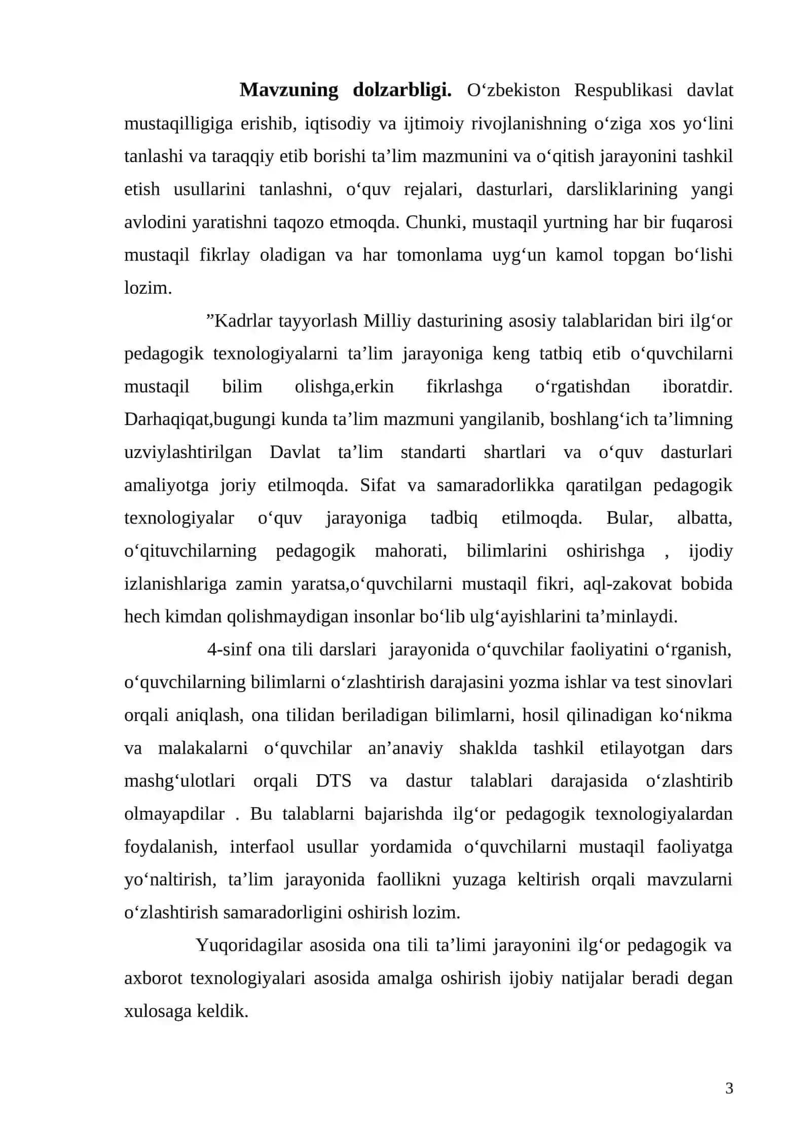 4- sinf ona tili darslari jarayoniga pedagogik texnologiyalarni tatbiq etish 3