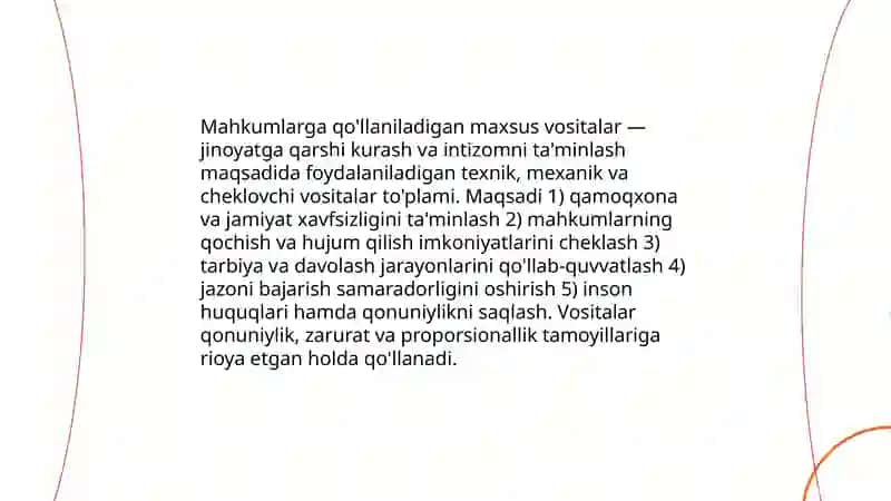 Mahkumlarga qo'llaniladigan maxsus vositalar tushunchasi, turlari, asoslari 3