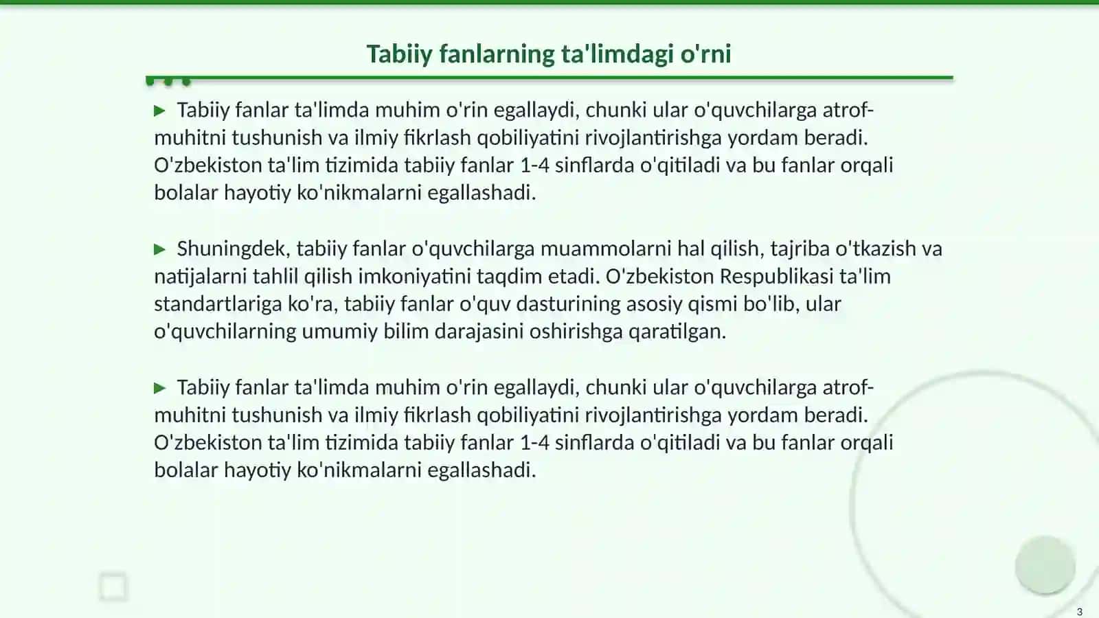 Boshlangʻich maktablarda tabiiy fanlarning mazmuni va oʻquv dasturining tahlili 3