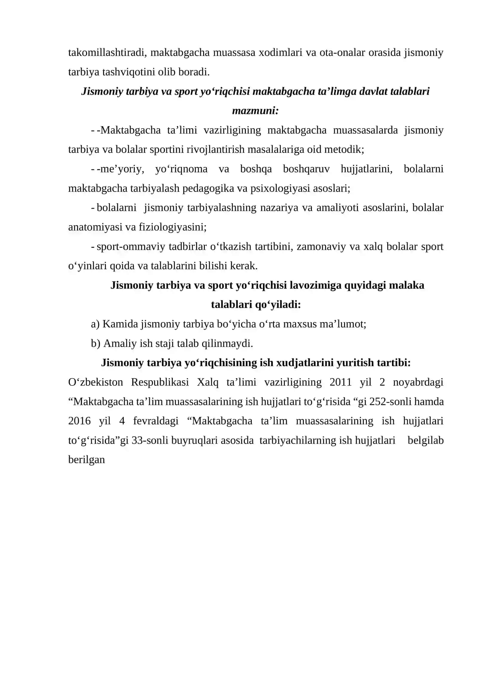 Maktabgacha ta’lim muassasalarida jismoniy tarbiya yo‘riqchisining vazifalari 3