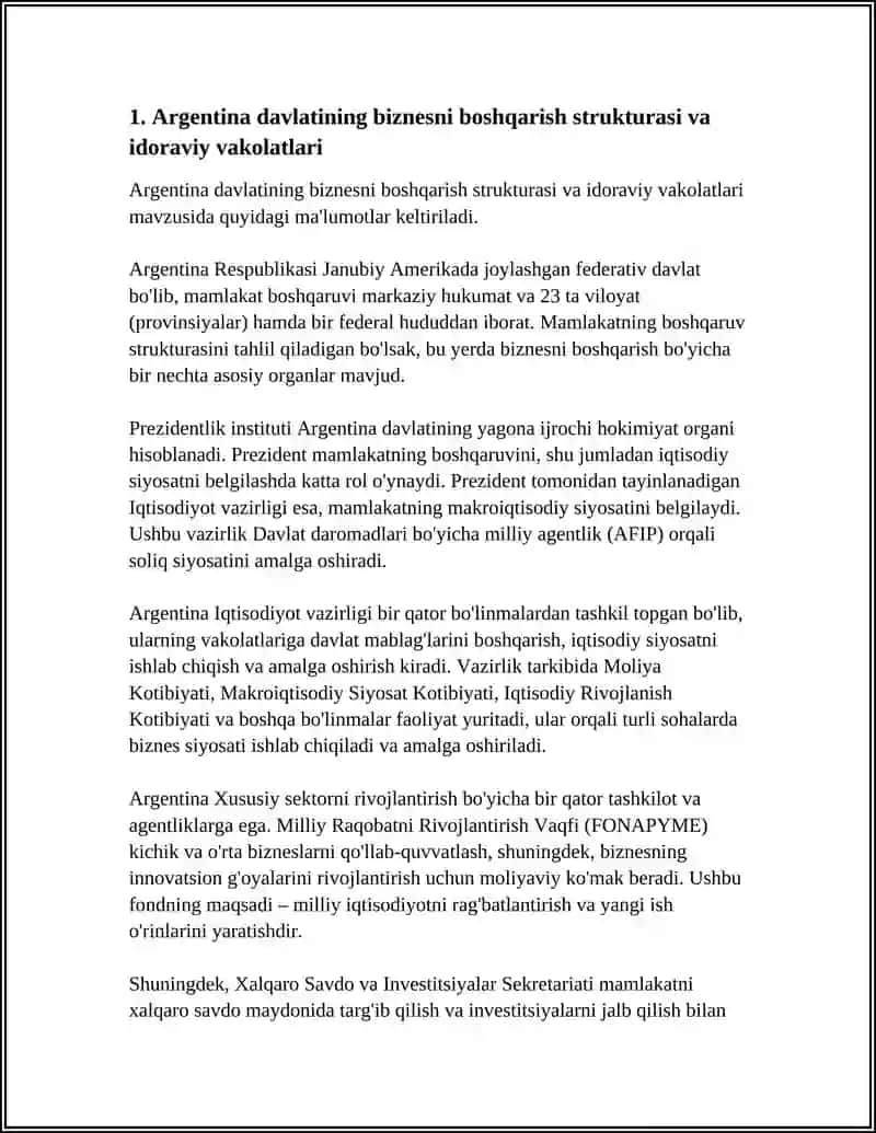 Argentina Davlatining Biznesni Boshqarish Tizimi 3