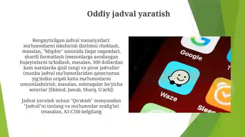 Google sheetsda jadvallar yaratish 3