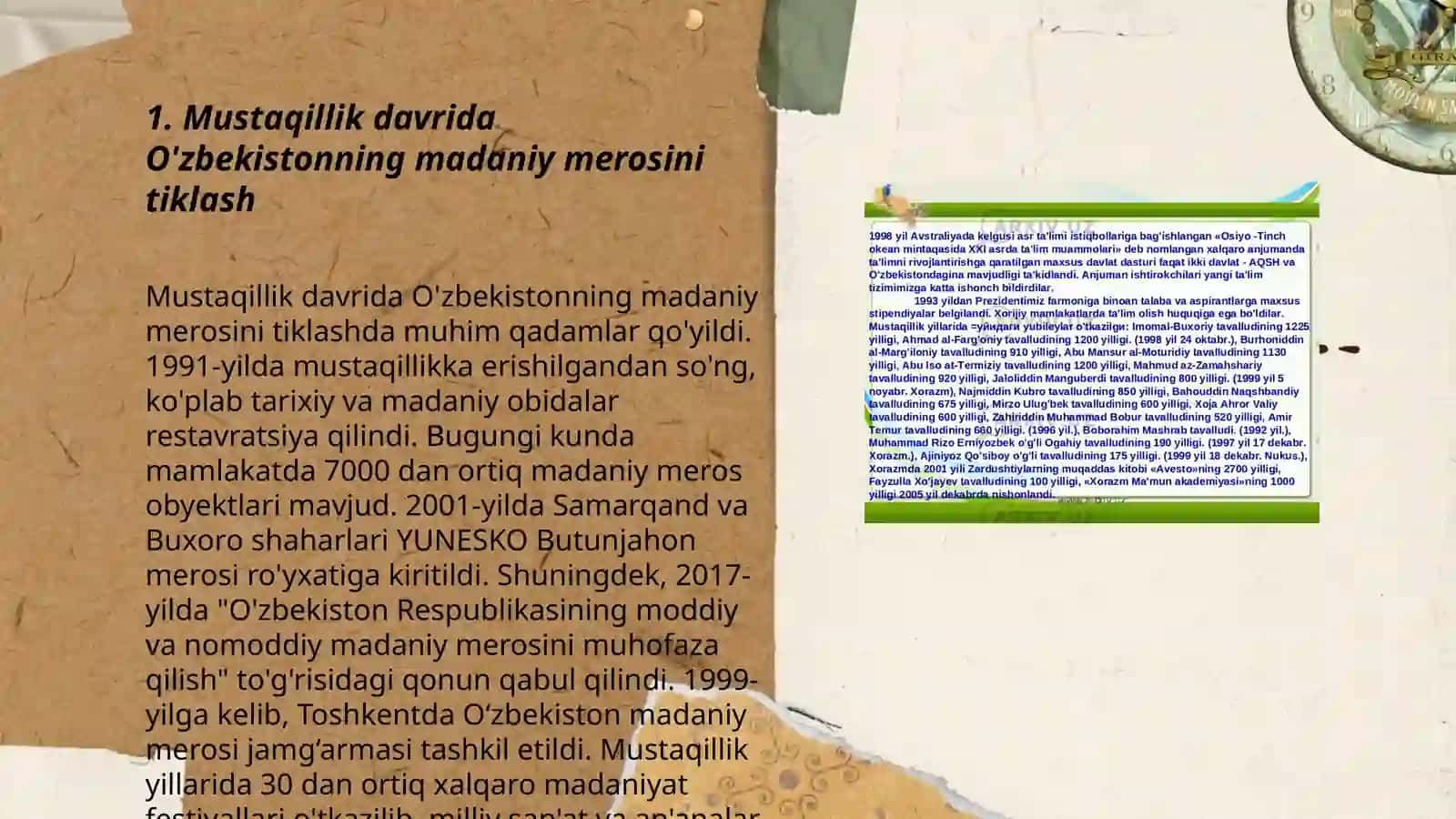 Mustaqillik davrida O'zbekistonning madaniy merosini tiklash 3