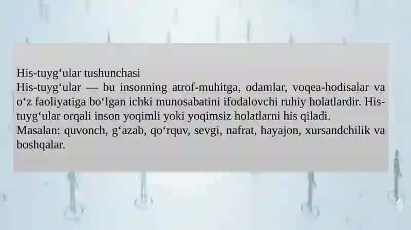 HIS-TUYG’ULAR. HISSIYOT VA EMOTSIYA TO’G’RISIDA TUSHUNCHA 3