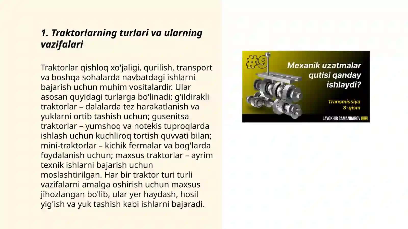 Traktor va avtomobillar taqsimlash qutisi 3