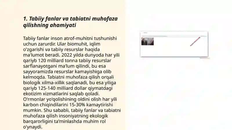 Tabiiy fanlarda tabiatni muhofaza qilishga doir OʻQUV loyihasi metodikasi Taqdimot (slayd) 3
