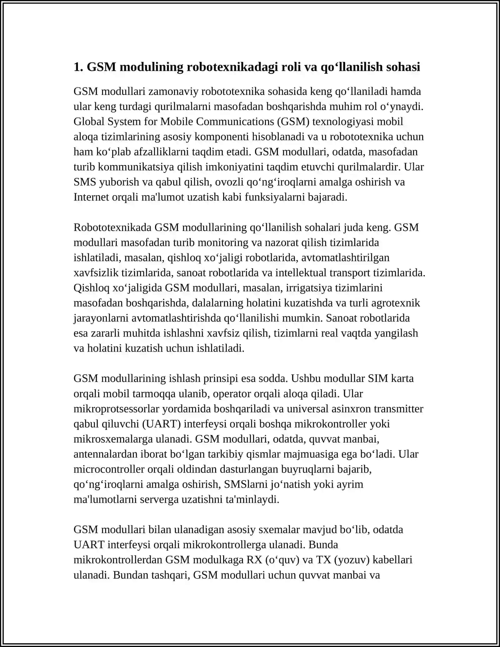 ROBOTEXNIKADA GSM MODUL ISHLATILISH SOHASI 3
