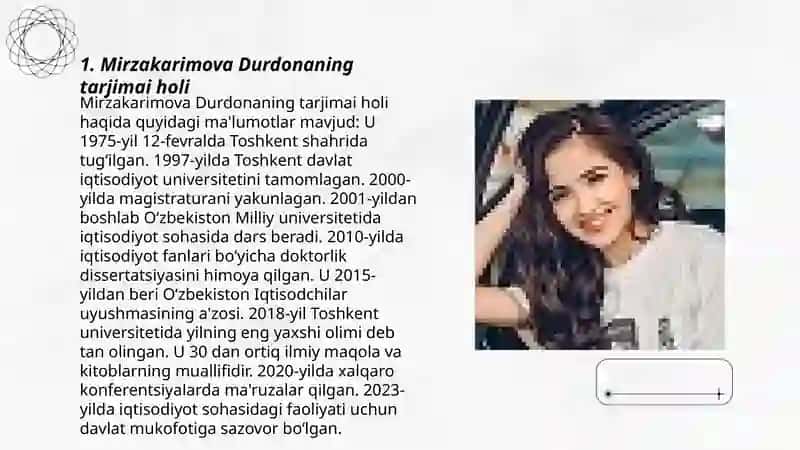 Mirzakarimova Durdonaning Tarjimai Holi 3