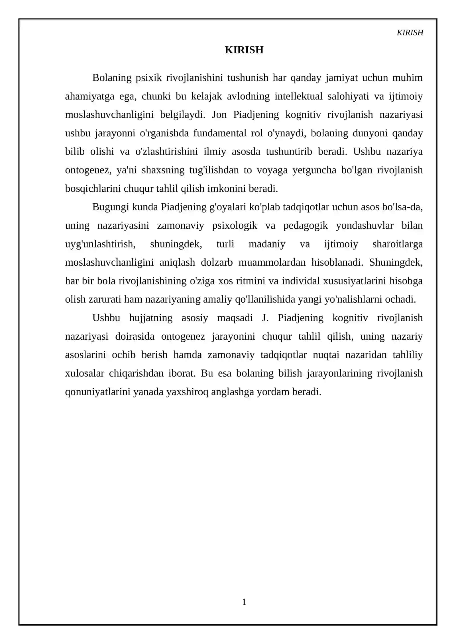 J. Piajening kognitiv rivojlanish nazariyasida ontogenez 3