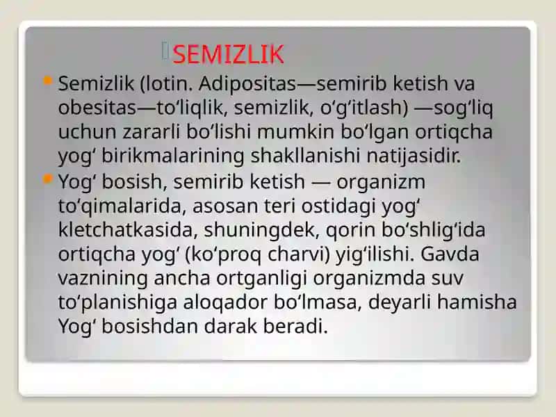 Yog' bosish, semirish, giperlipidemiya va sfingolipidozlar 3
