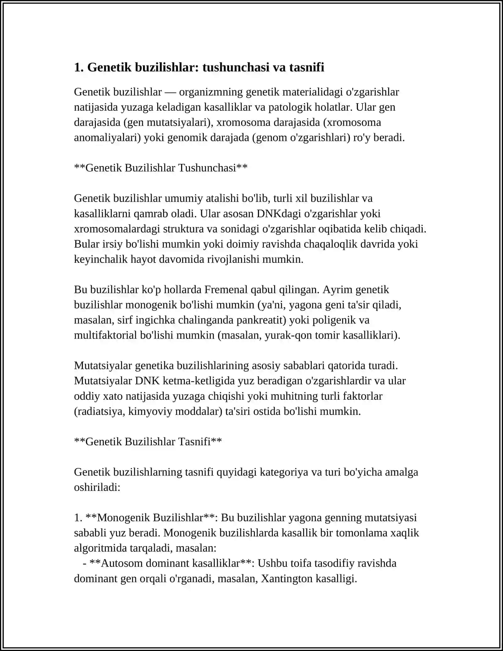 GENETIK BUZILISHLAR. MUTATSIYALAR. MENDEL BUZILISHLARI. IRSIY KOʻP OMILLI BUZILISHLAR. IRSIY NOKLASSIK MONOGEN KASALLIKLAR 3