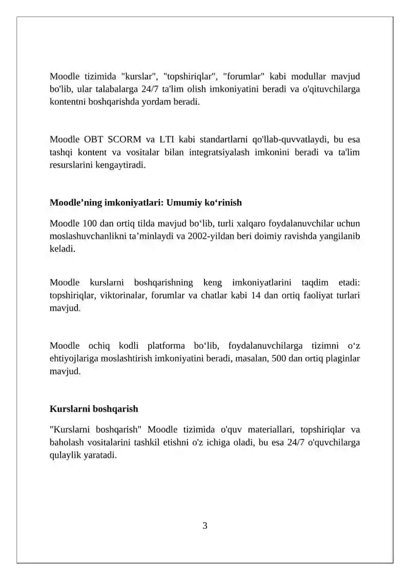 Masofaviy ta`limda LMS tizimlari, MOODLE o`quv jarayonini boshqarish tizimi va uning imkoniyatlari 3