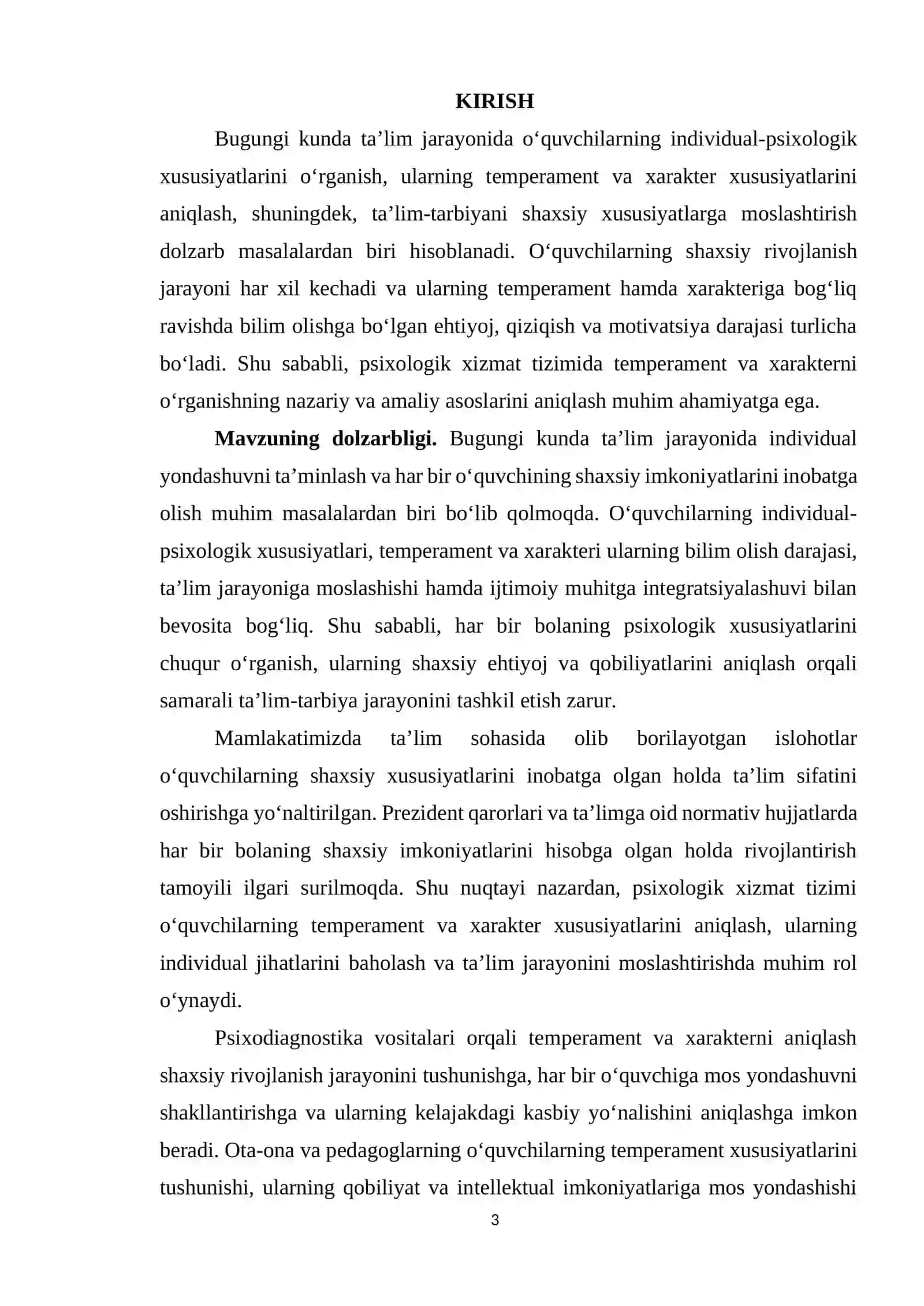 O‘quvchilarning individual-psixologik xususiyatlari psixodiagnostikasi: temperament va xarakter 3