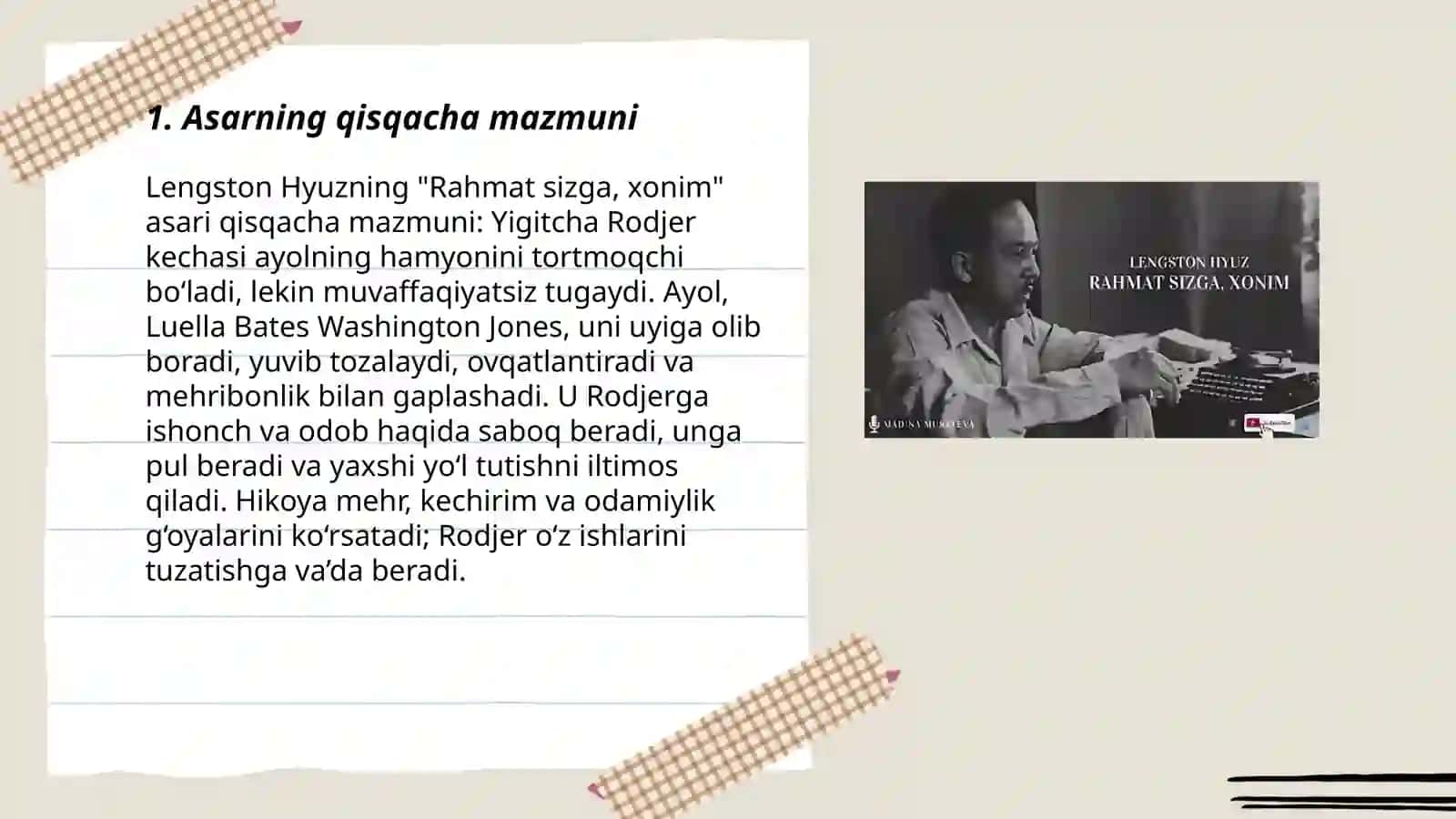 Lengston Hyuzning "Rahmat sizga, xonim" asari tahlili 3