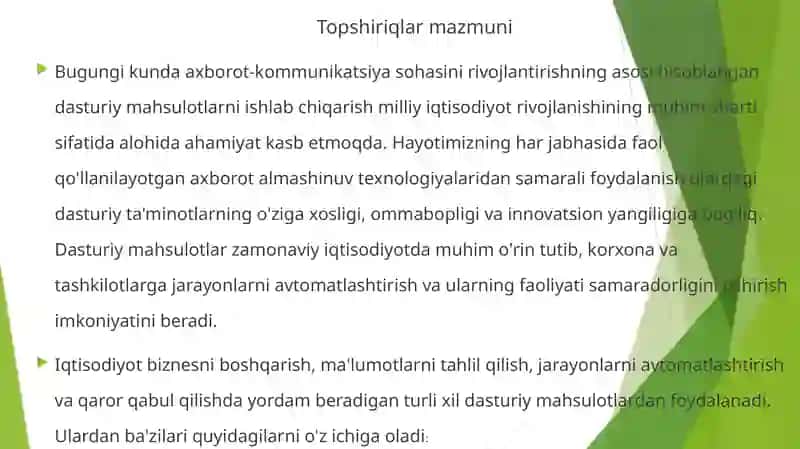 Iqtisodiyotda foydalaniladigan dasturiy mahsulotlar 3