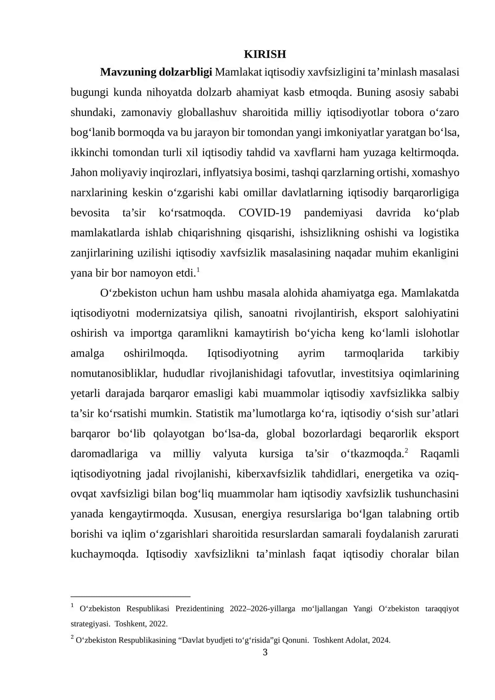 Mamlakat iqtisodiy xavfsizligini taʼminlashning ustuvor yoʻnalishlari 3
