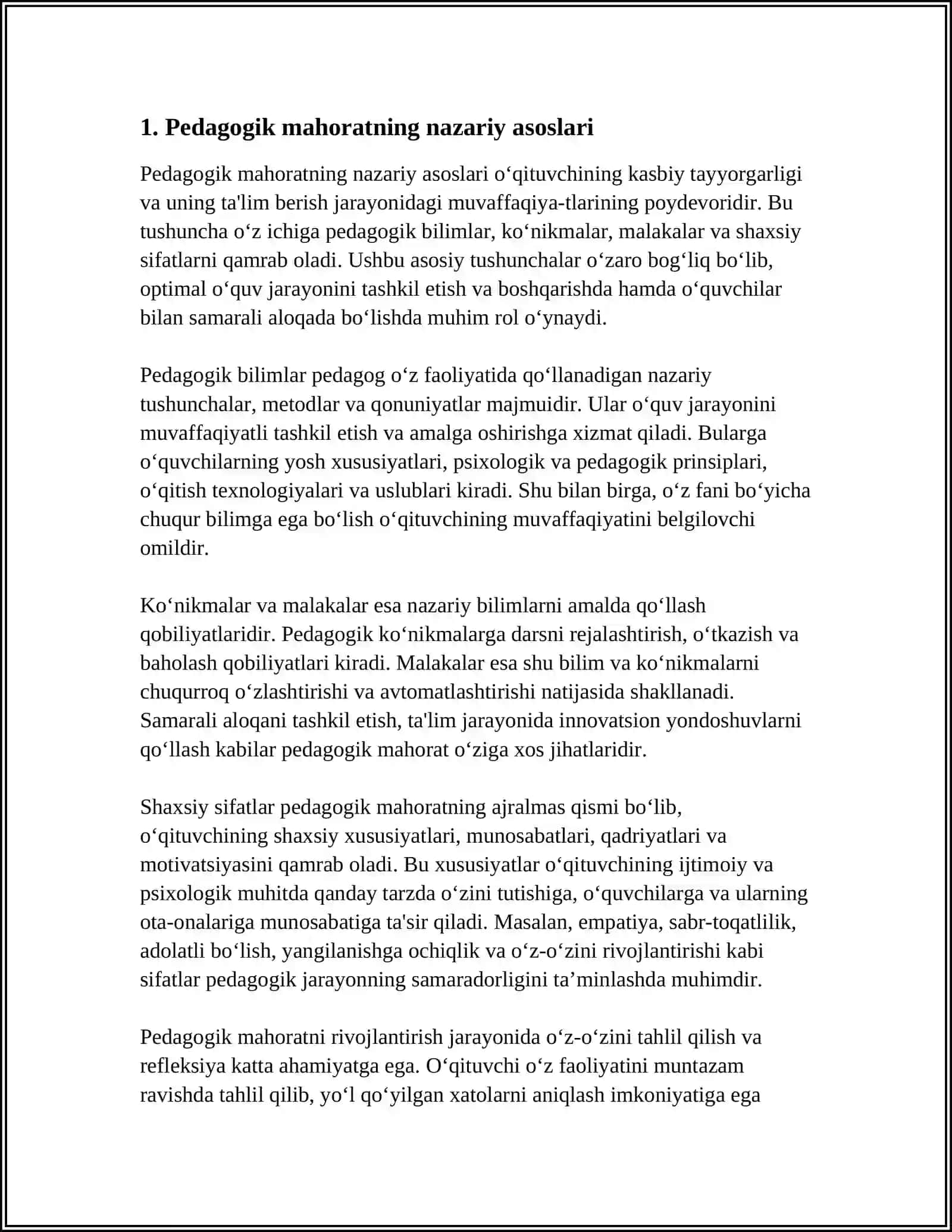 PEDAGOGIK MAHORAT FANINING NAZARIY ASOSLARI VA UNING SHAXS FAOLIYATIDAGI AHAMIYATI 3