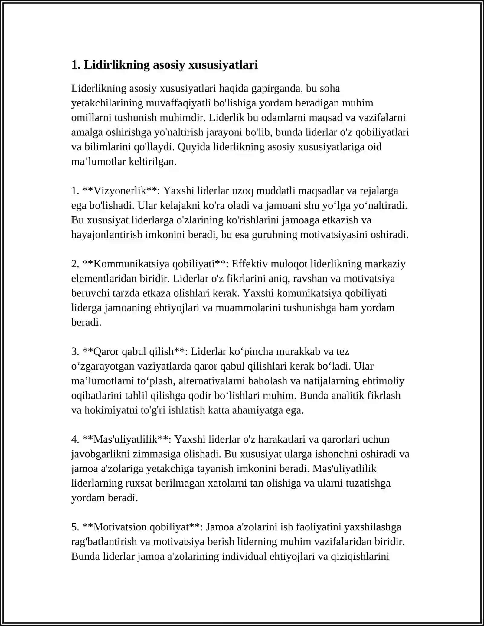 LIDERNING XUSUSIYATLARI HAQIDAGI KONSEPSIYALAR TALQINI,TAHLILI 3